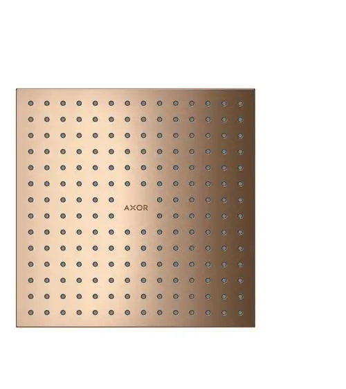 Kopfbrause in quadratischer Form mit vielen Düsen, in einem Polished Red Gold-Finish. Das Produkt trägt die Marke AXOR.